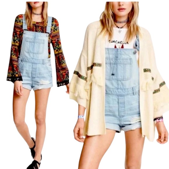 H&M X COACHELLA COLLAB Blue Denim Short Bib Overalls Shortalls Farmhouse Size XL - Picture 4 of 17